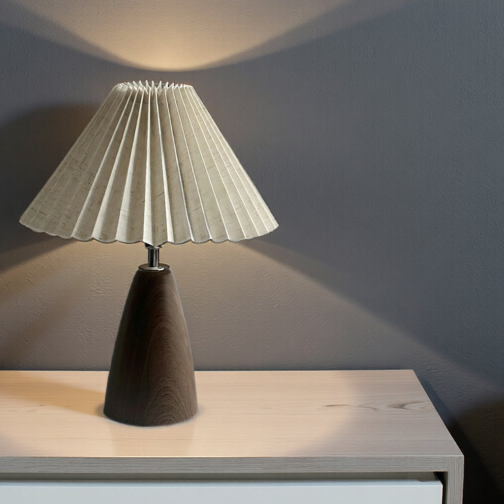 Leinen-Tischlampe | Tischlampe aus Leinen & Walnuss | Warme Stimmungsbeleuchtung 31 cm