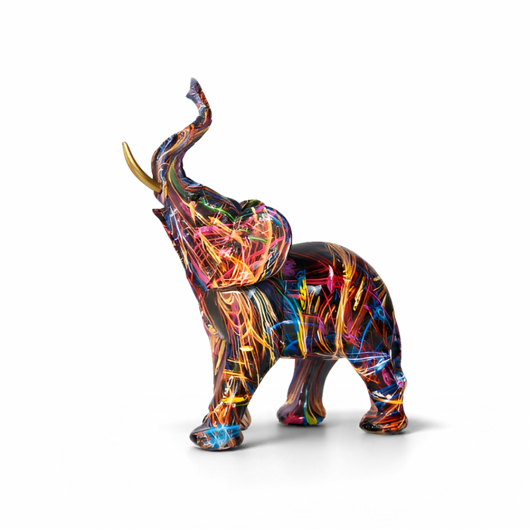 OCS - Abstract Olifant Beeldje - Afrikaans Design met Opgeheven Slurf - Kleurrijke Interieurdecoratie