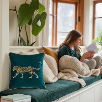 OCS - Panter Kussen Groen-Goud – velvet luxe met een gedurfd accent