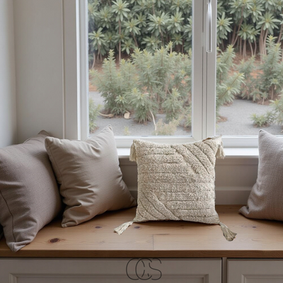 OCS - Beige Sierkussen met Textuur en Kwastjes