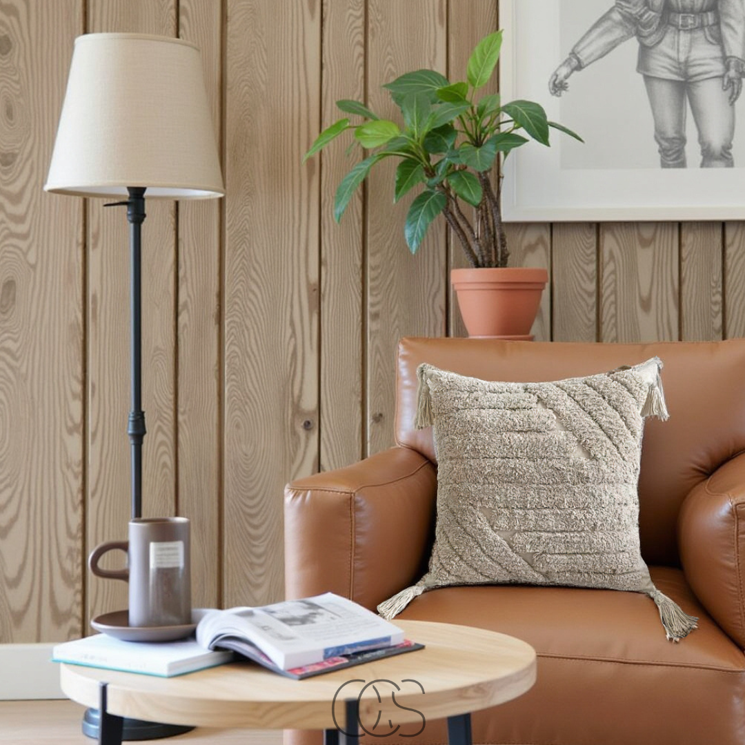 OCS - Beige Sierkussen met Textuur en Kwastjes