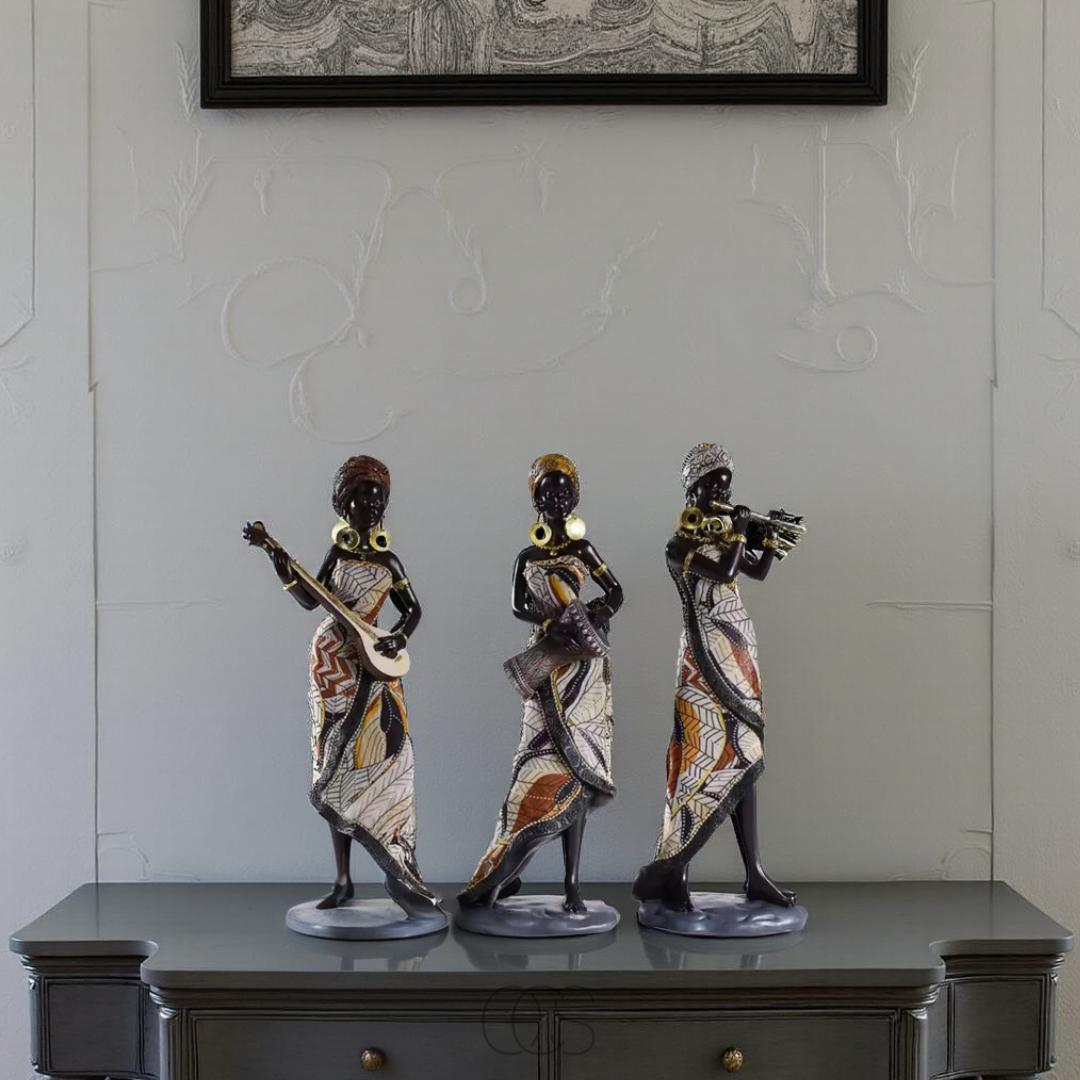 OCS - Afrikaanse Muzikanten Beeldenset - Decoratieve Sculpturen