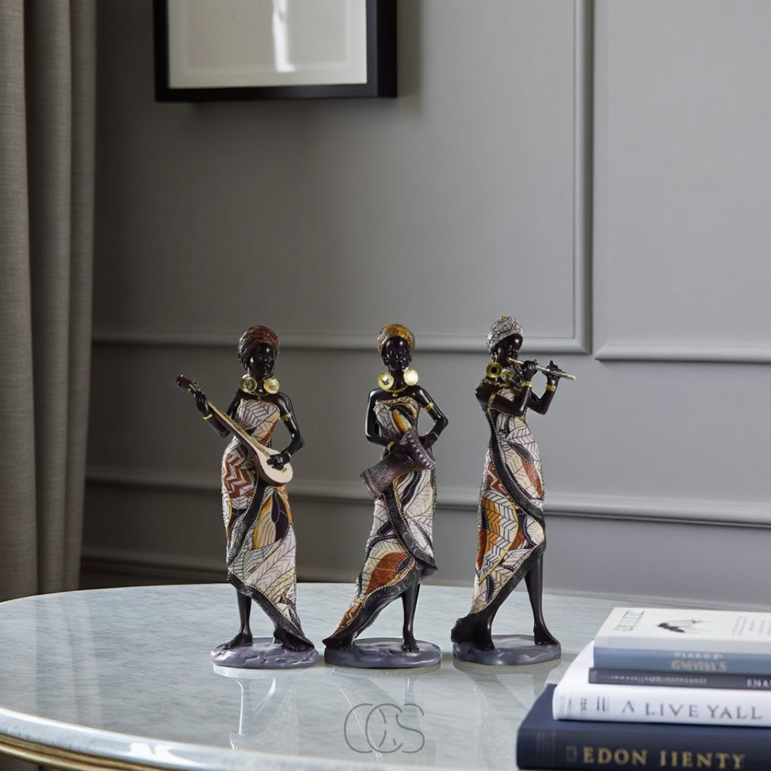 OCS - Afrikaanse Muzikanten Beeldenset - Decoratieve Sculpturen
