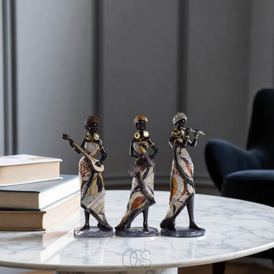 OCS - Afrikaanse Muzikanten Beeldenset - Decoratieve Sculpturen