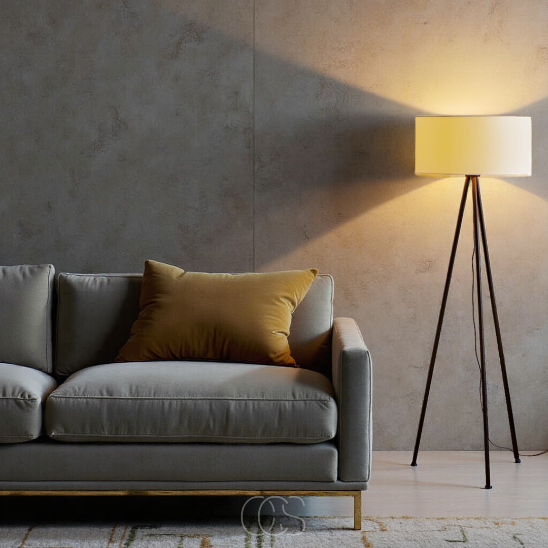 OCS - 3-Potige Houten Vloerlamp met Linnen Kap