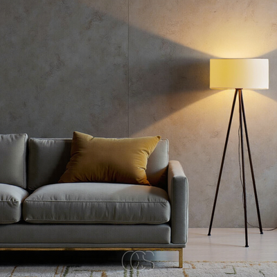 OCS - 3-Potige Houten Vloerlamp met Linnen Kap