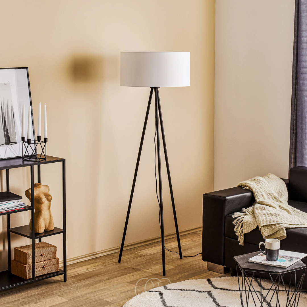OCS - 3-Potige Houten Vloerlamp met Linnen Kap