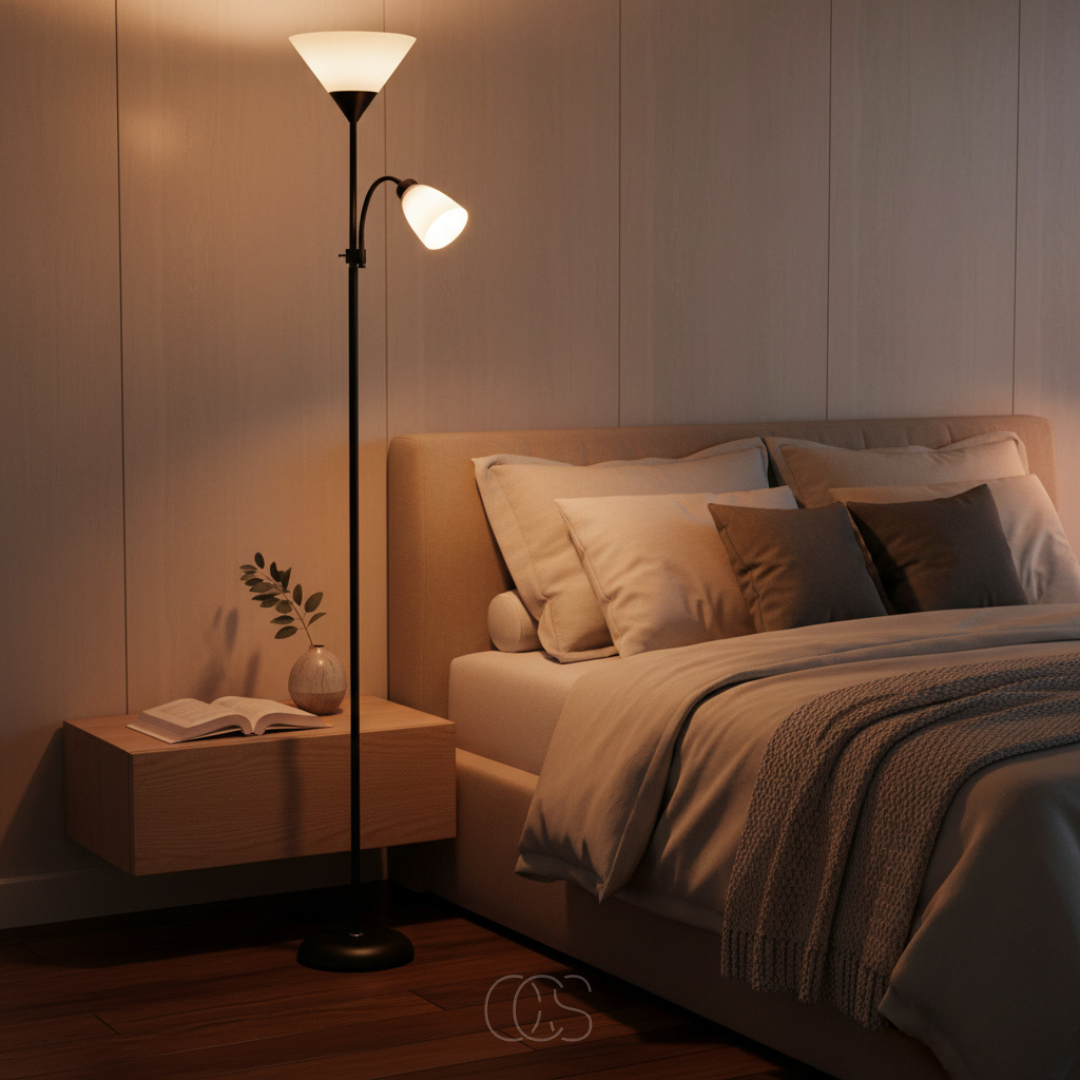 OCS - Vloerlamp met Dubbele Kap – Zwart & Elegant Design