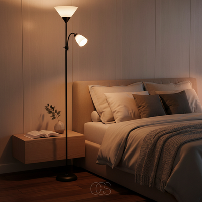 OCS - Vloerlamp met Dubbele Kap – Zwart & Elegant Design