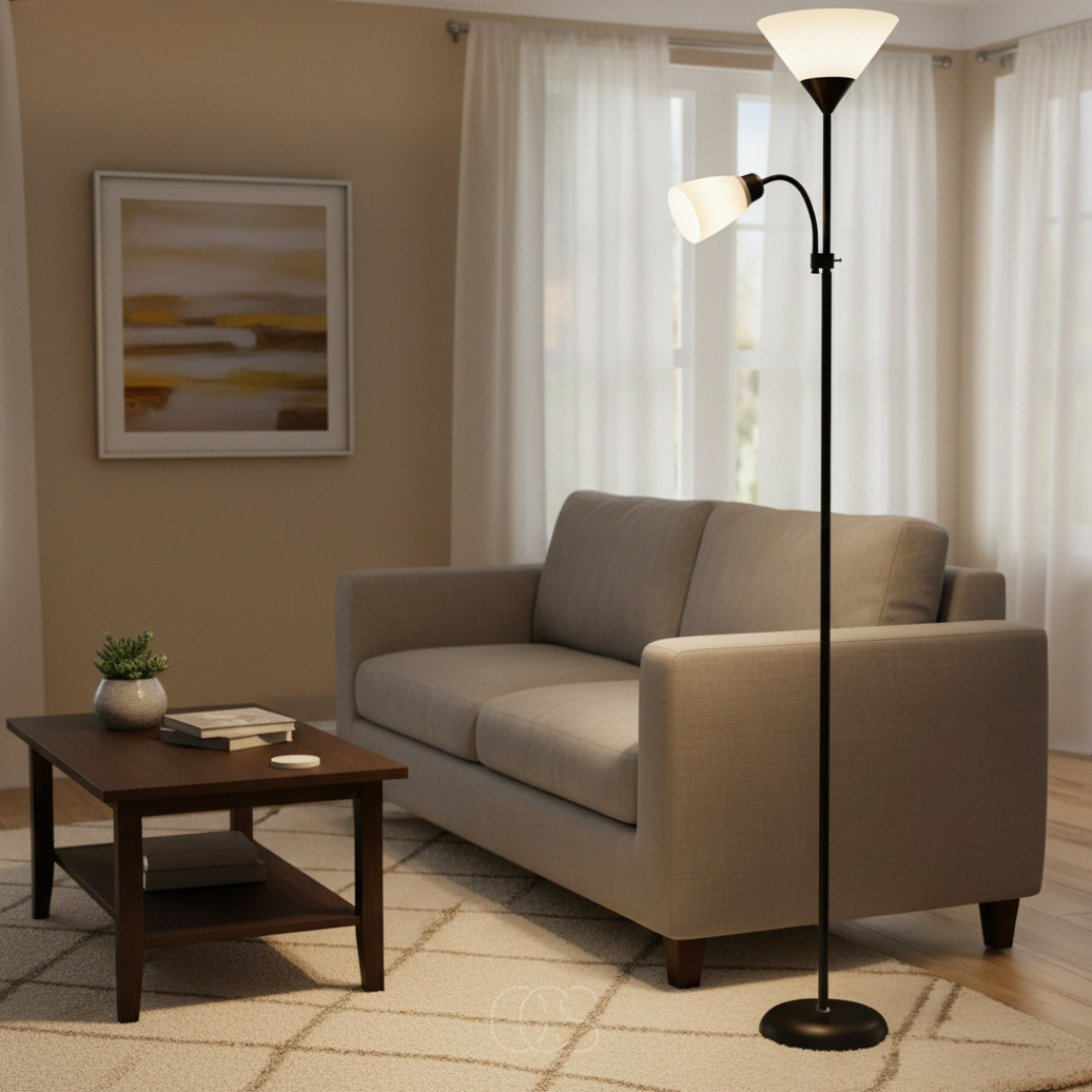 OCS - Vloerlamp met Dubbele Kap – Zwart & Elegant Design