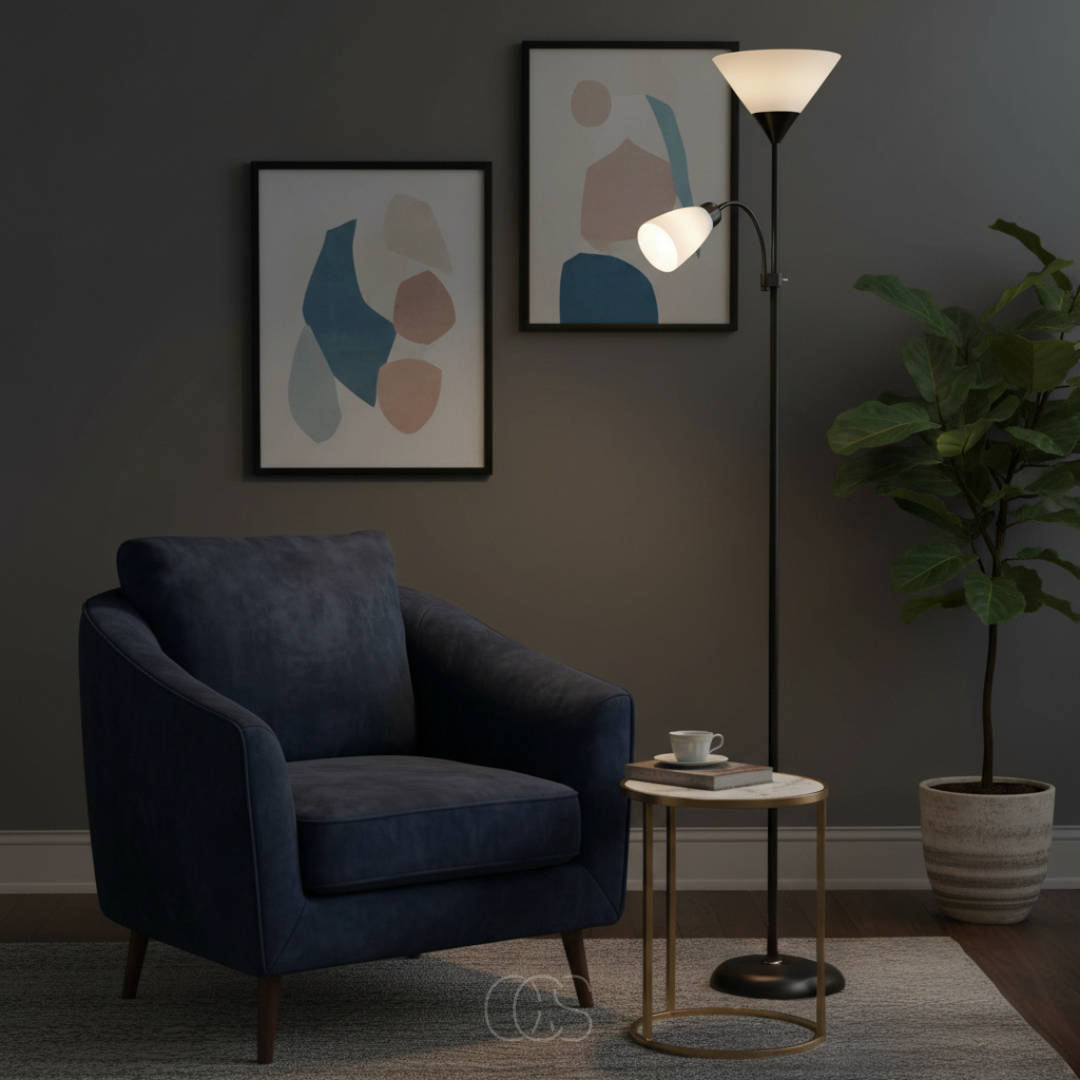 OCS - Vloerlamp met Dubbele Kap – Zwart & Elegant Design