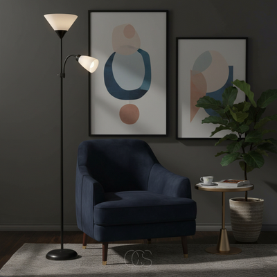 OCS - Vloerlamp met Dubbele Kap – Zwart & Elegant Design