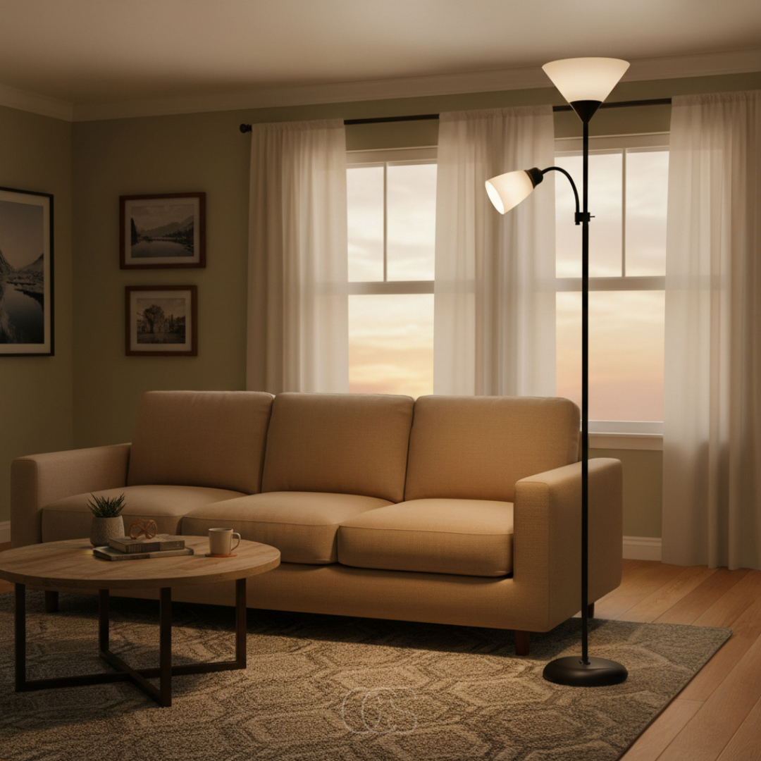 OCS - Vloerlamp met Dubbele Kap – Zwart & Elegant Design