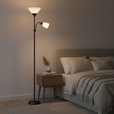 OCS - Vloerlamp met Dubbele Kap – Zwart & Elegant Design