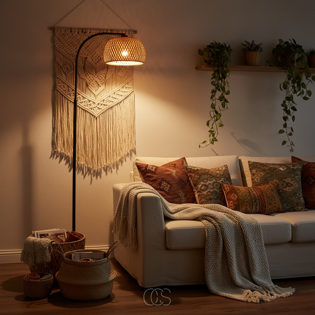 OCS - Boho Vloerlamp met bamboo kap