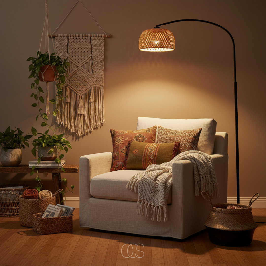 OCS - Boho Vloerlamp met bamboo kap
