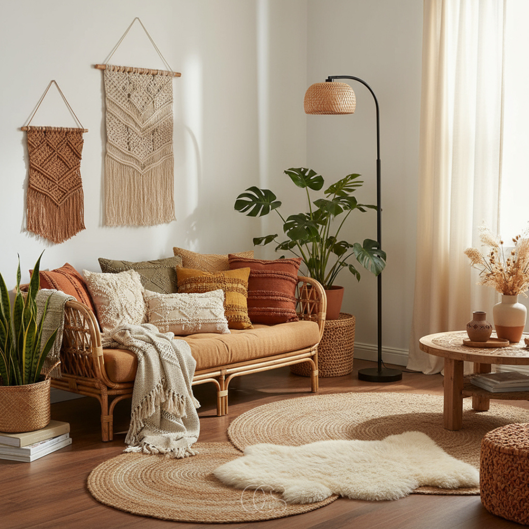 OCS - Boho Vloerlamp met bamboo kap