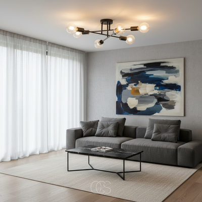 OCS - Industriële plafondlamp zwart 6 lampen