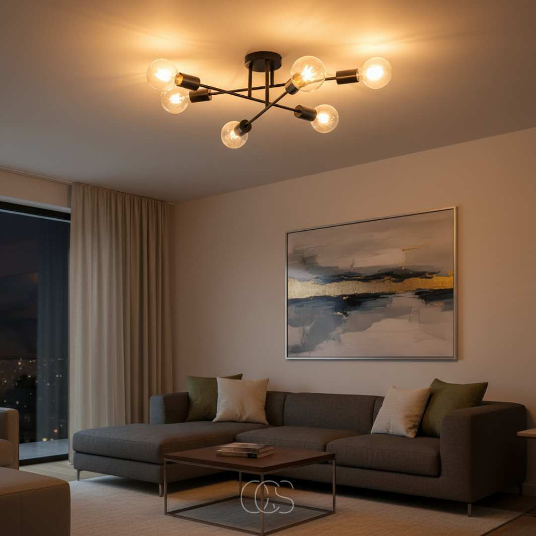 OCS - Industriële plafondlamp zwart 6 lampen