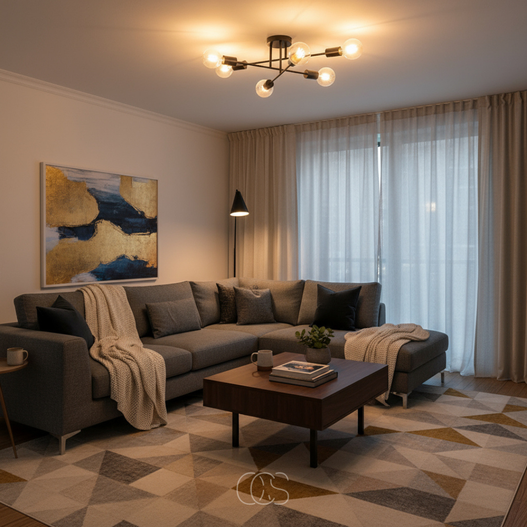 OCS - Industriële plafondlamp zwart 6 lampen