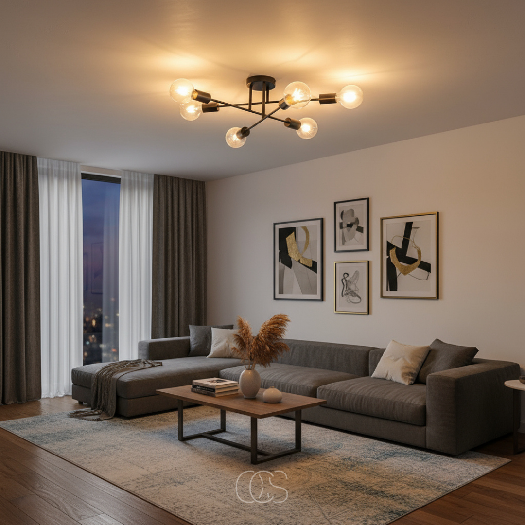 OCS - Industriële plafondlamp zwart 6 lampen