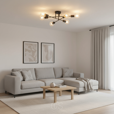 OCS - Industriële plafondlamp zwart 6 lampen