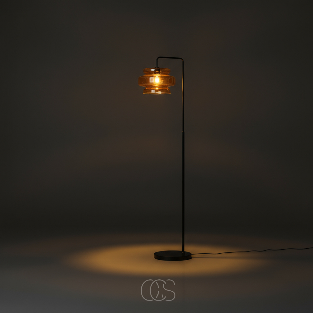 OCS - Retro vloerlamp zwart met oranje glas