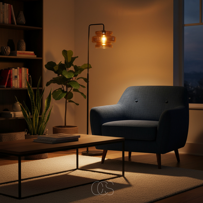 OCS - Retro vloerlamp zwart met oranje glas