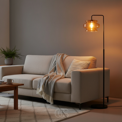 OCS - Retro vloerlamp zwart met oranje glas