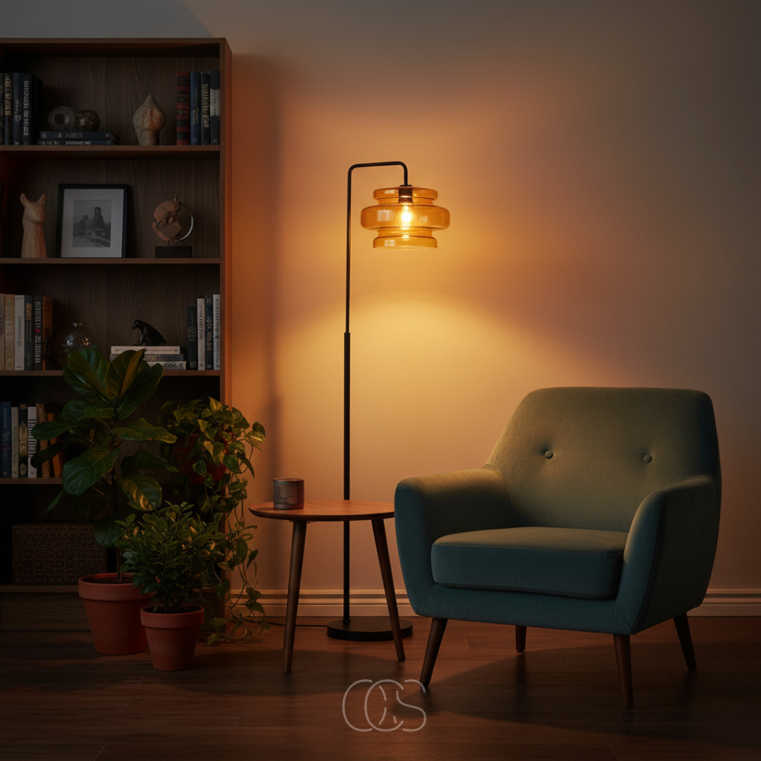 OCS - Retro vloerlamp zwart met oranje glas