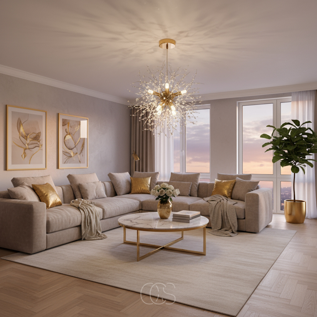 OCS - Torola Luxe Hanglamp van Kristalglas in Goudkleur