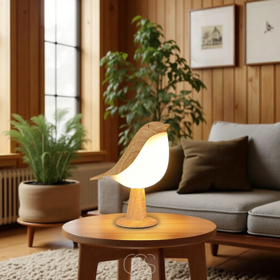 OCS - Houten Vogellamp – Draadloze Tafellamp met Warm Licht