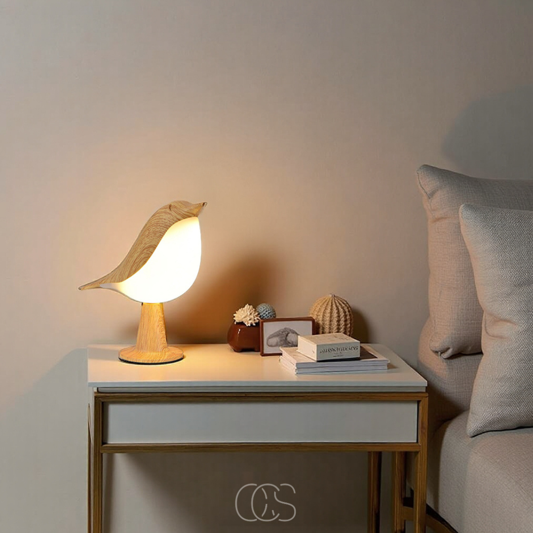 OCS - Houten Vogellamp – Draadloze Tafellamp met Warm Licht