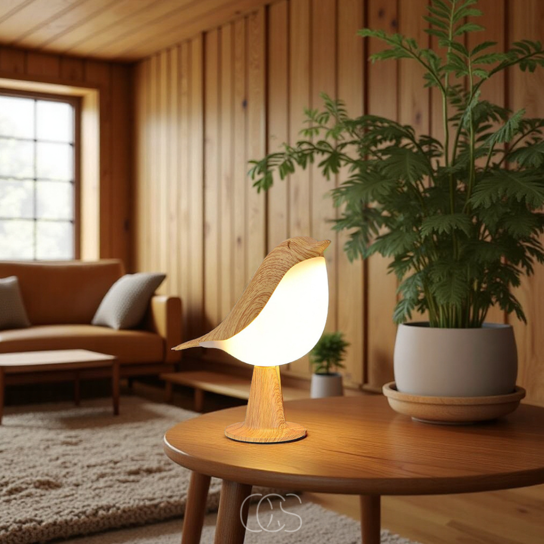 OCS - Houten Vogellamp – Draadloze Tafellamp met Warm Licht