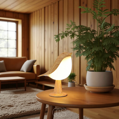 OCS - Houten Vogellamp – Draadloze Tafellamp met Warm Licht