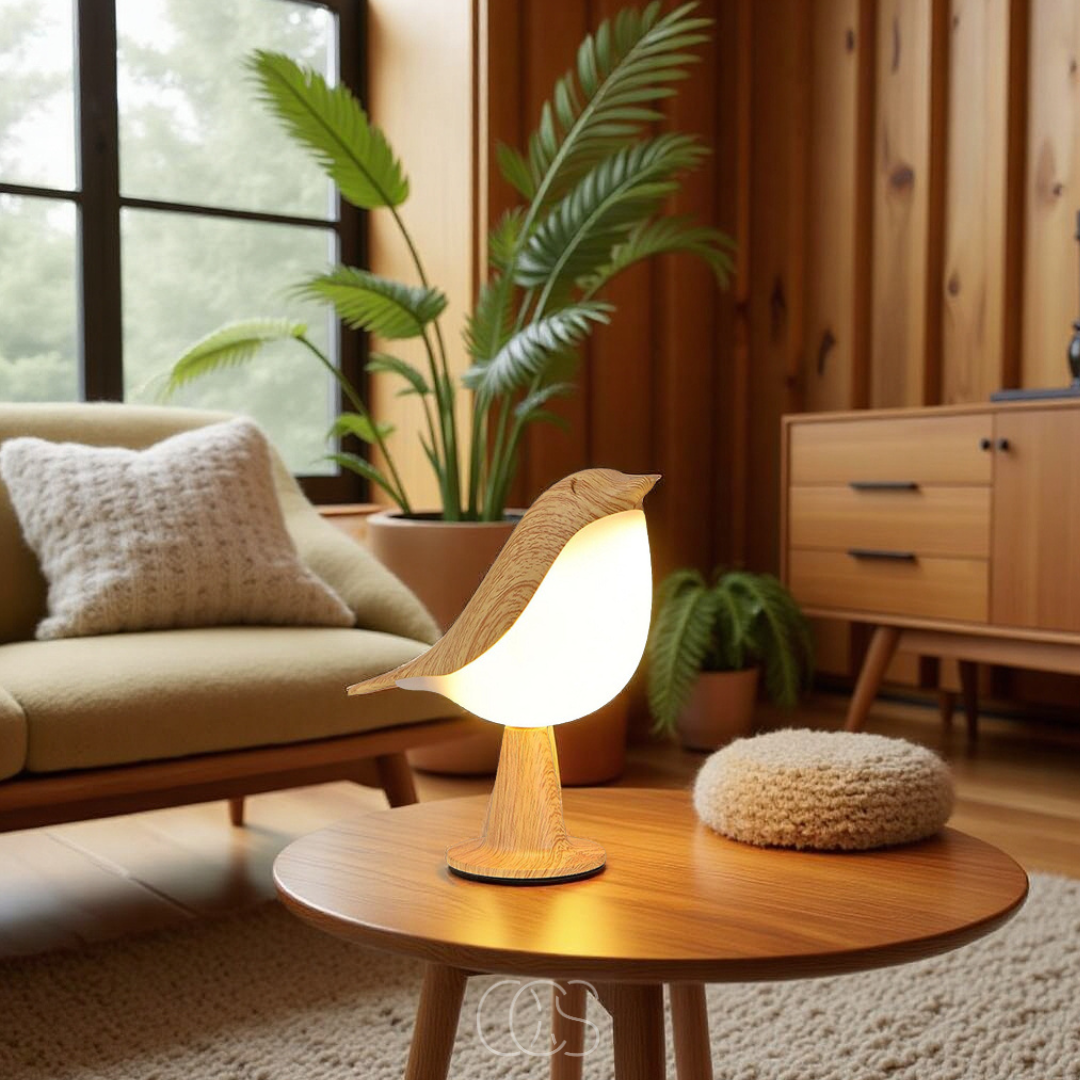 OCS - Houten Vogellamp – Draadloze Tafellamp met Warm Licht