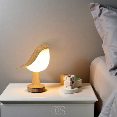 OCS - Houten Vogellamp – Draadloze Tafellamp met Warm Licht