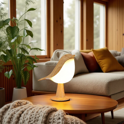 OCS - Houten Vogellamp – Draadloze Tafellamp met Warm Licht