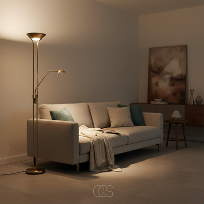 OCS - Bronzen vloerlamp met leeslamp inclusief LED en dimmer