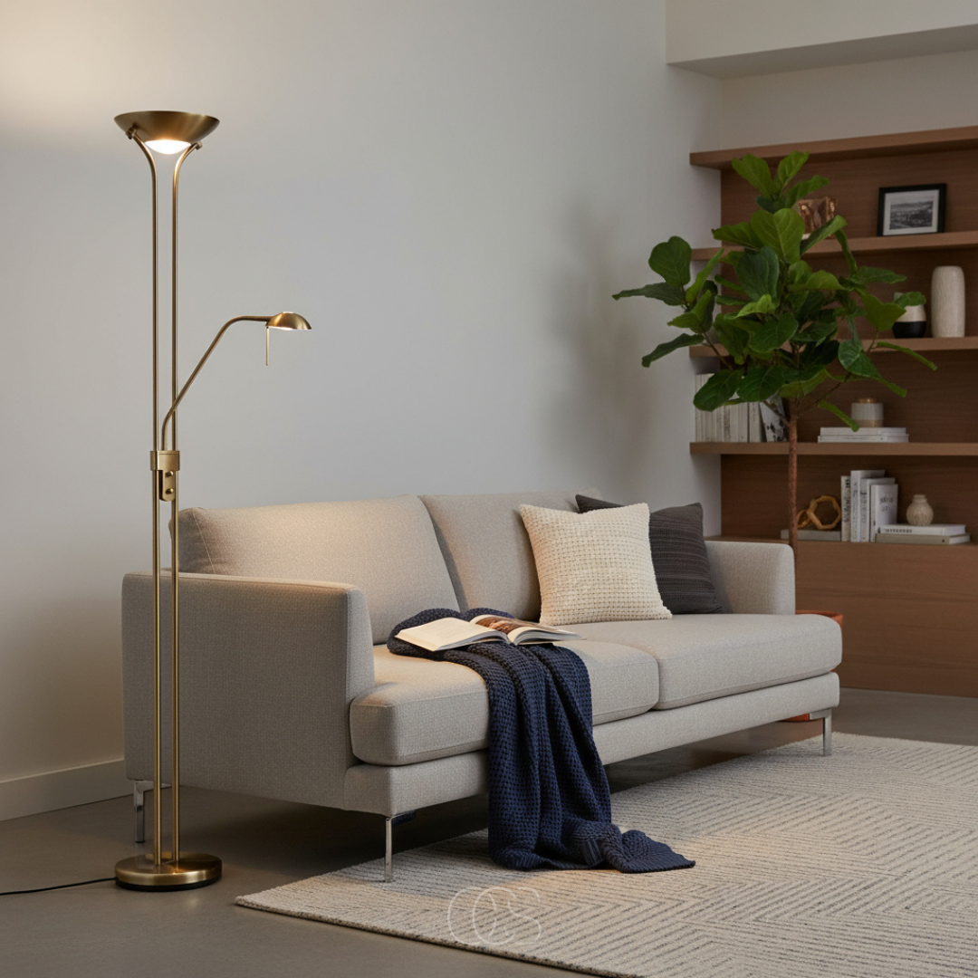 OCS - Bronzen vloerlamp met leeslamp inclusief LED en dimmer