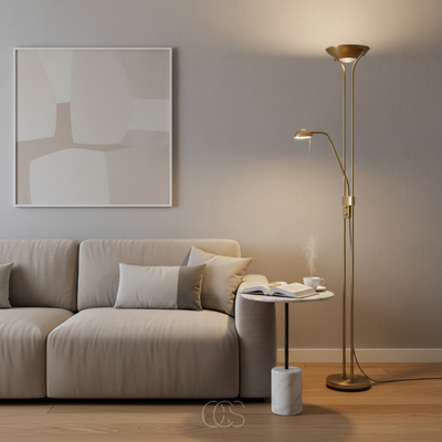 OCS - Bronzen vloerlamp met leeslamp inclusief LED en dimmer